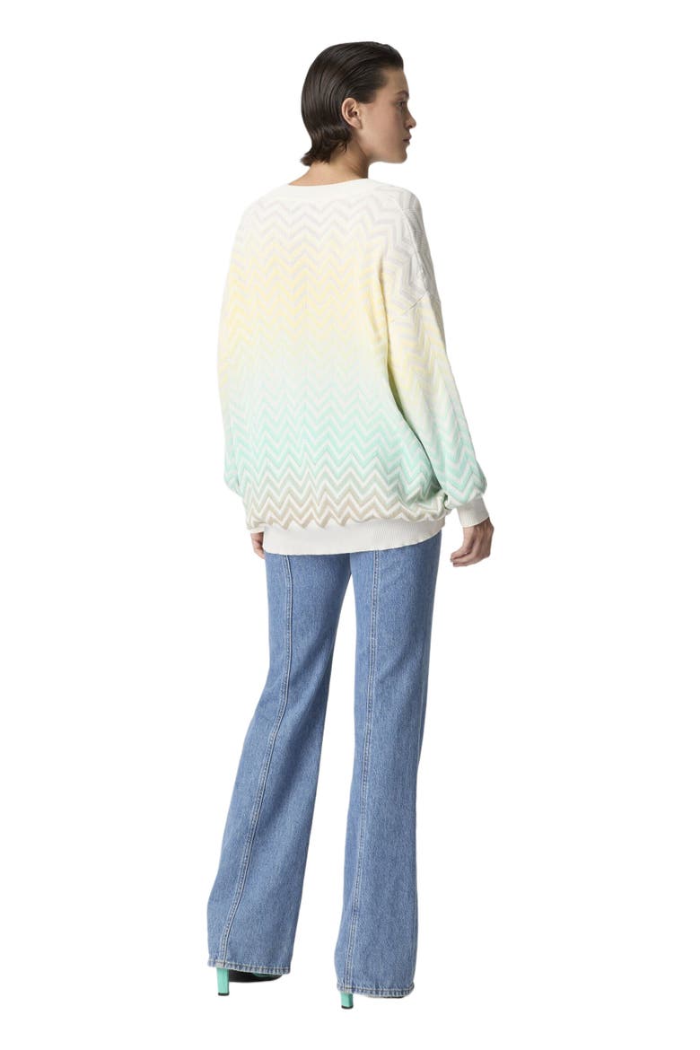 V-neck Pullover In Cotton And Viscose Chevron Dégradé, Alternate, color, Light Blue& Yellow