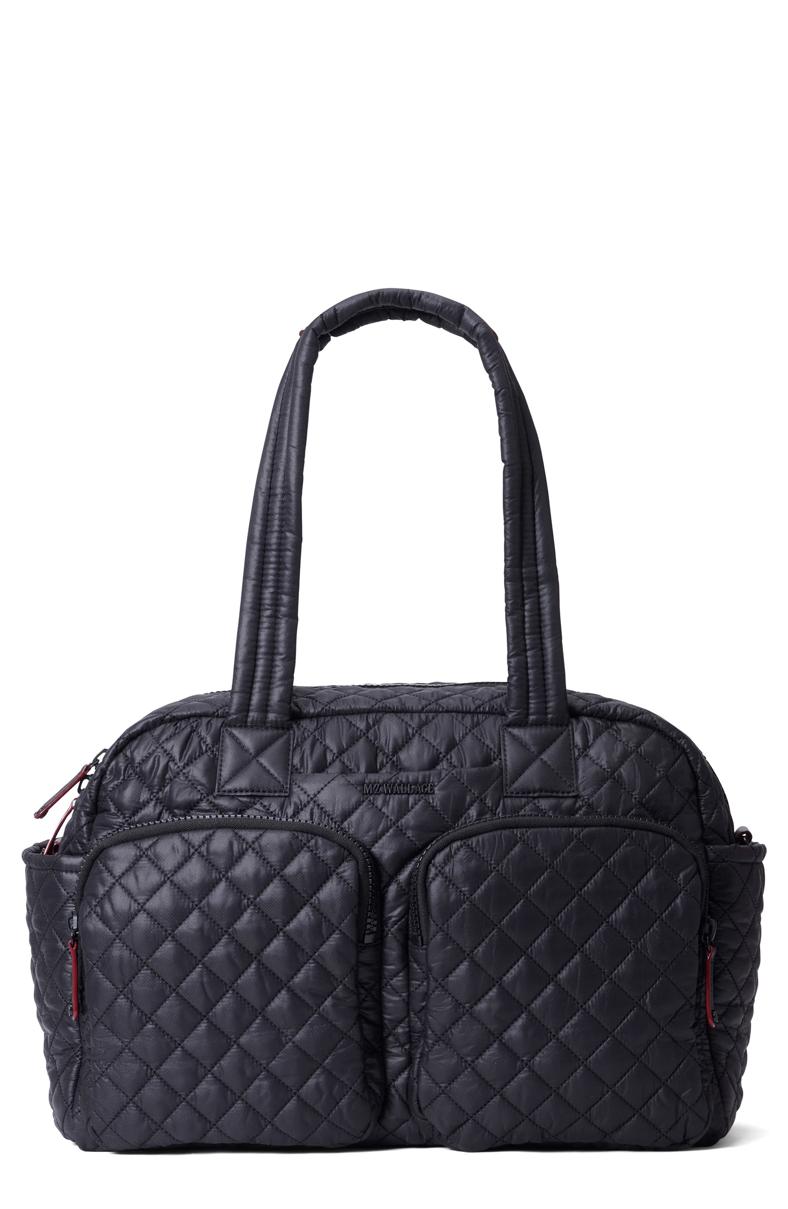 MZ Wallace Nik Quilted Nylon Duffle Bag, Main, color, Black