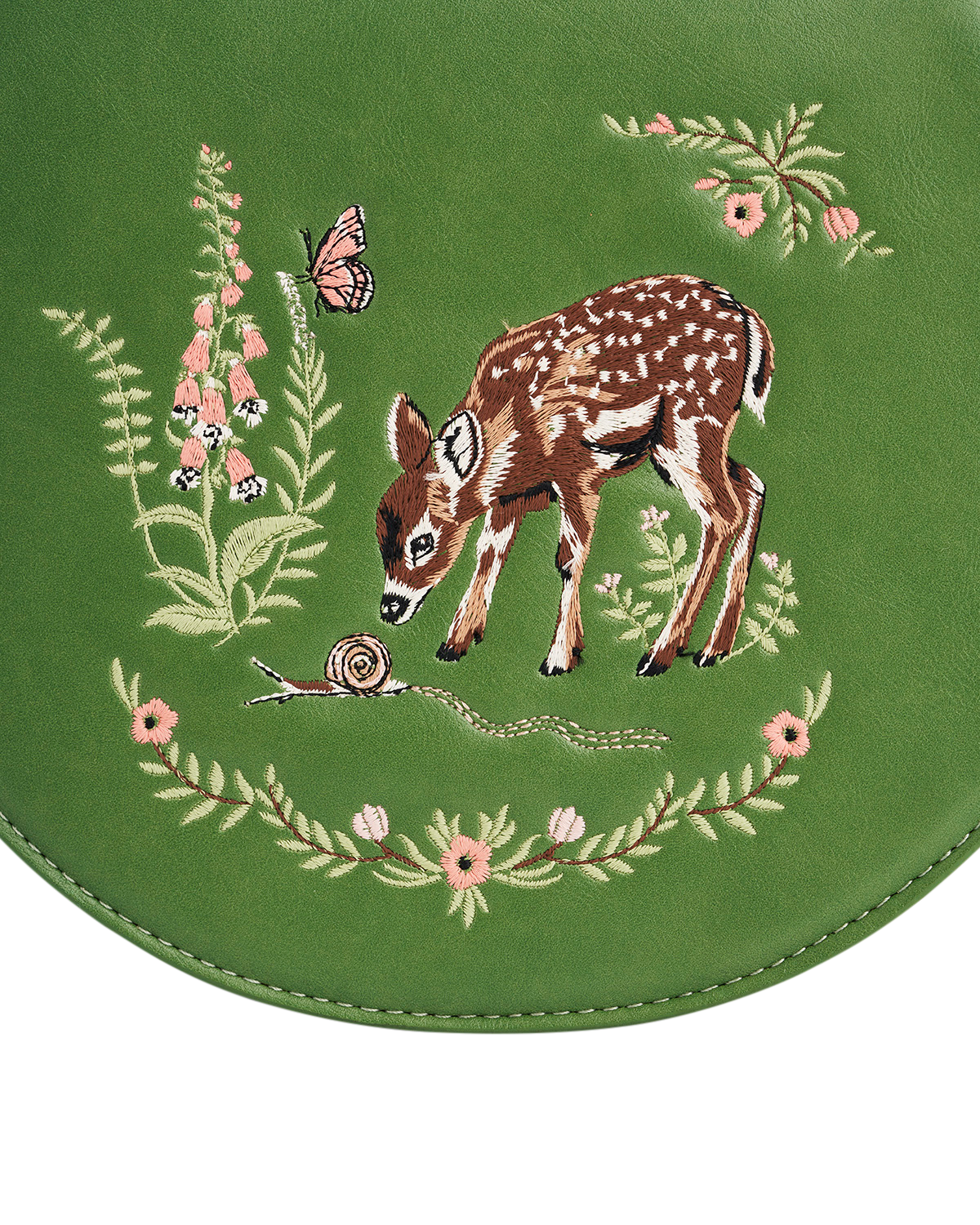 Fable England Fawn & Snail Embroidered Top Handle Saddle Purse, Alternate, color, Light/Pastel Green
