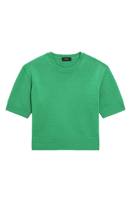 Theory Cashmere Cropped Short Sleeve Sweater In Green
