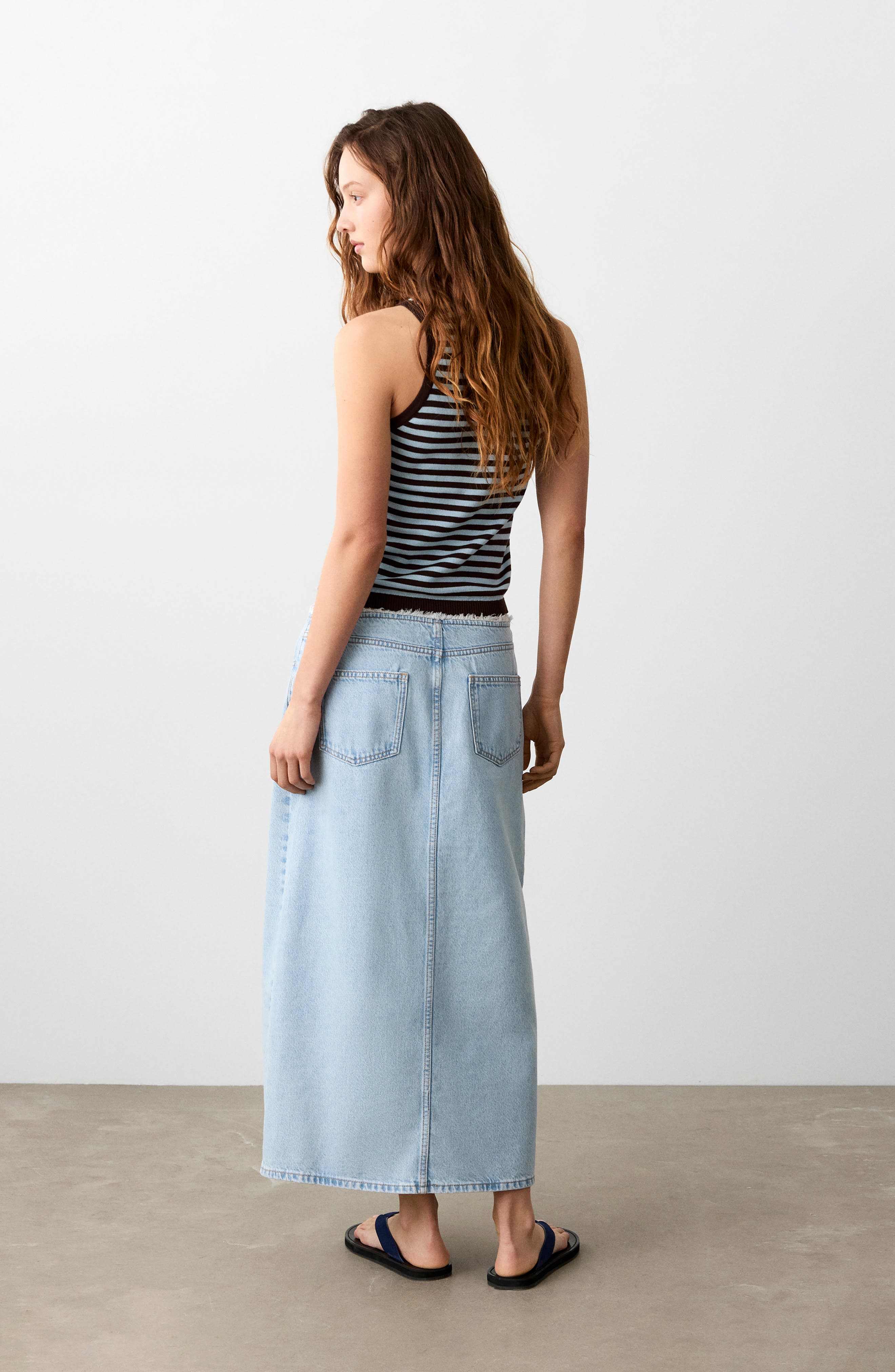 Front Slit Denim Midi Skirt - image 2