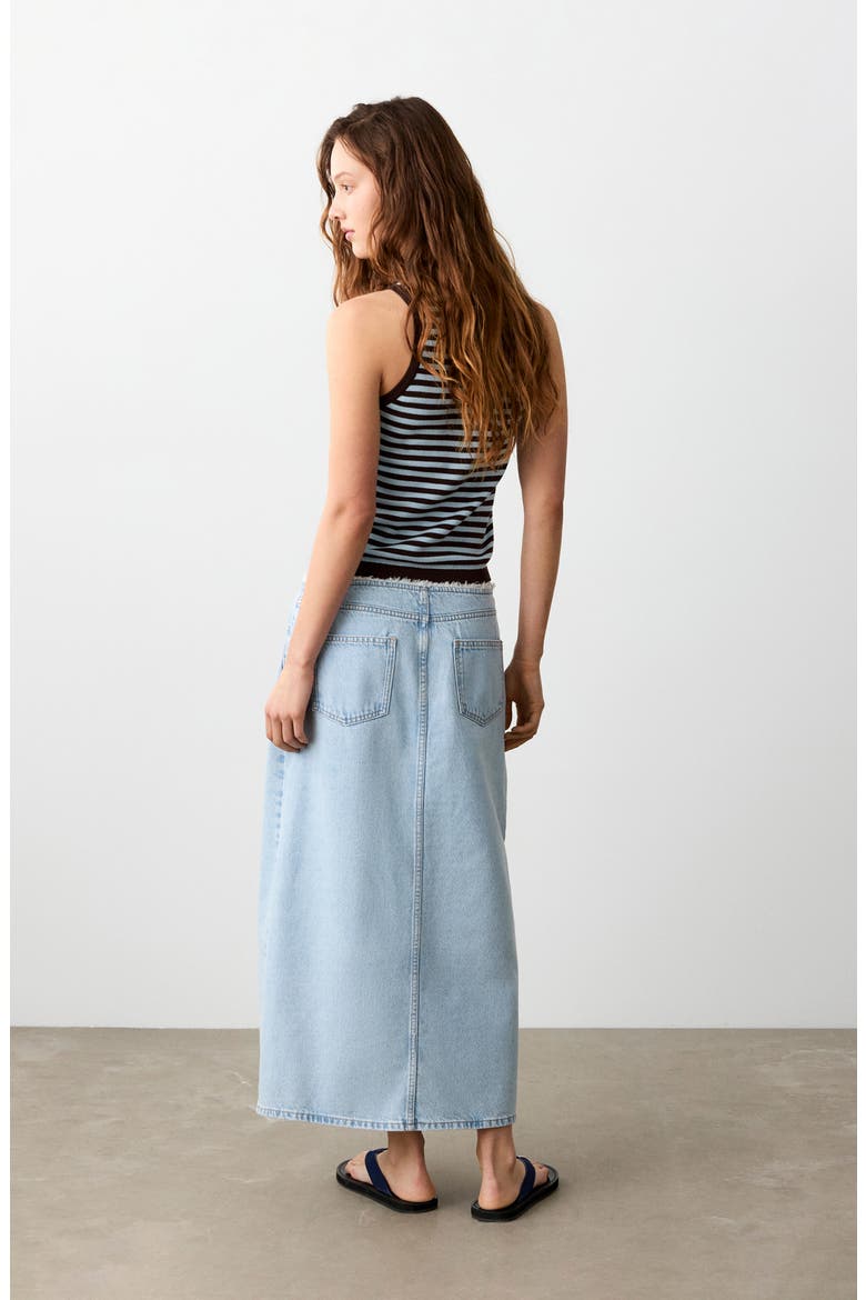 Front Slit Denim Midi Skirt, Alternate, color, BLEACH BLUE