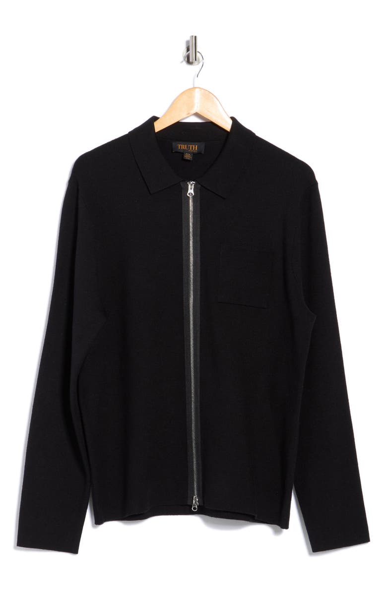 TRUTH Long Sleeve Collared Full Zip Sweater, Alternate, color, Black