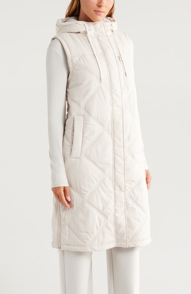 Zella Long Hooded Puffer Vest, Alternate, color, Grey Moonbeam