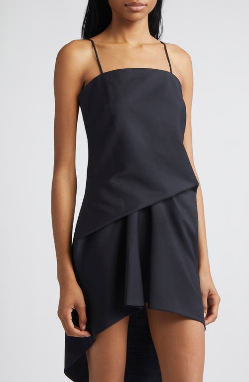Alexander Wang Tucked Hem Wool & Mohair Asymmetric Minidress In Black