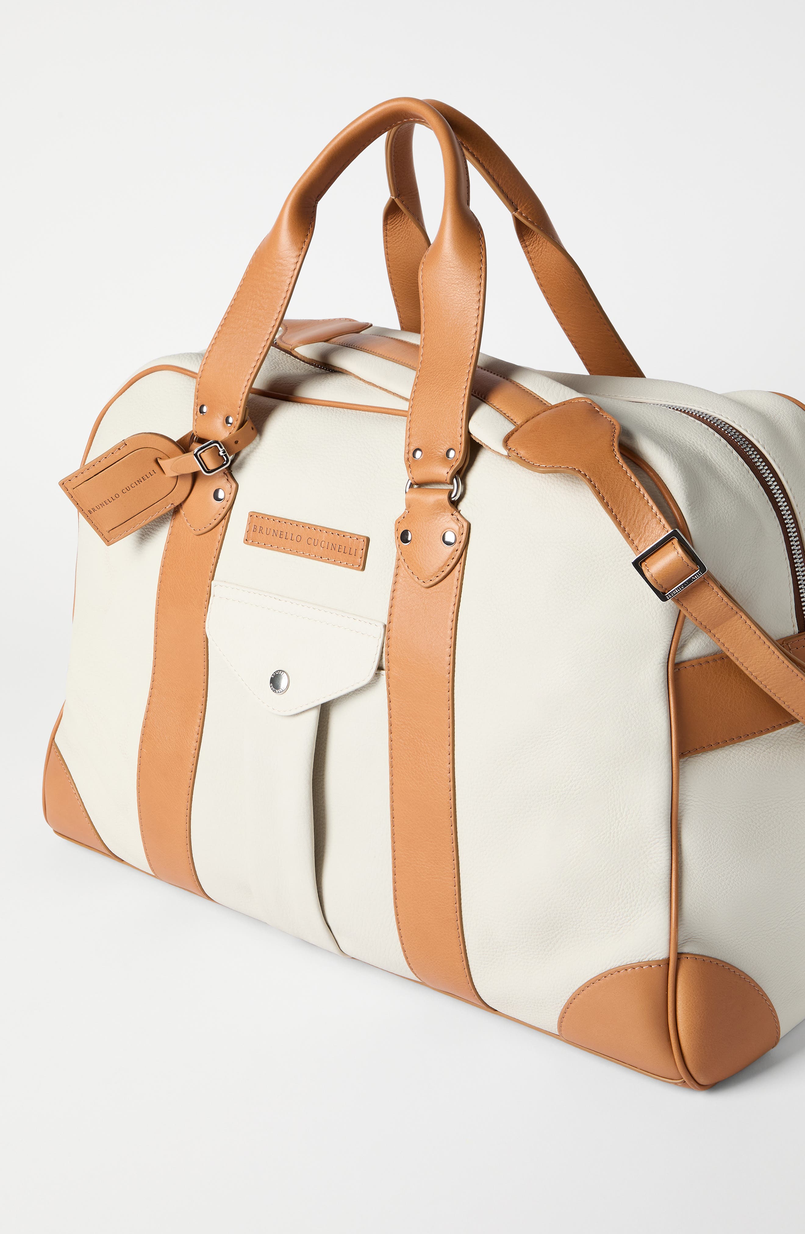 Brunello Cucinelli Grained calfskin street bag, Alternate, color, Ivory