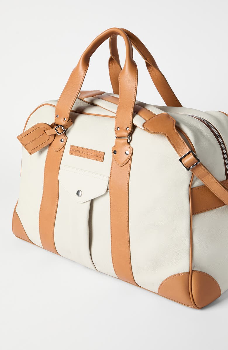Brunello Cucinelli Grained calfskin street bag, Alternate, color, Ivory