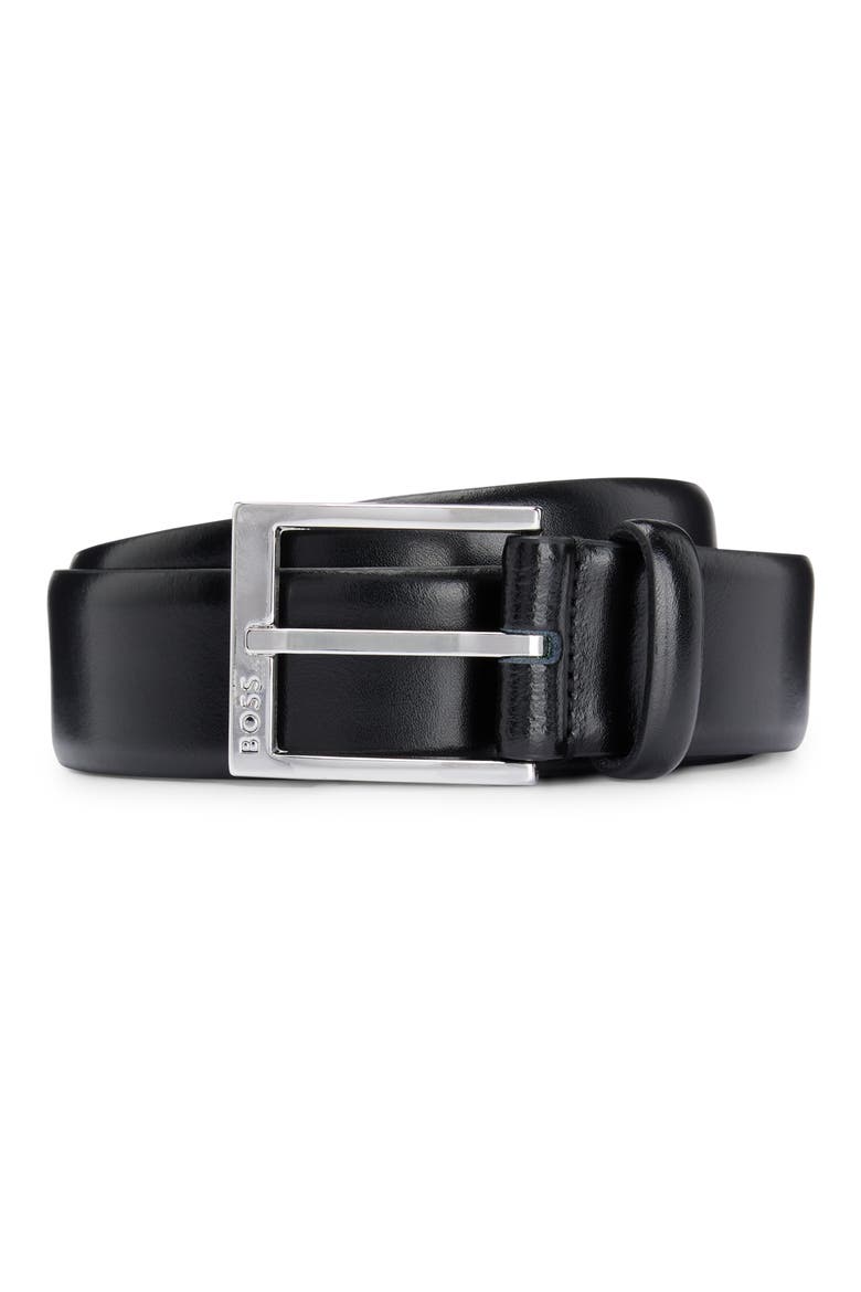 Elloy Leather Belt, Main, color, BLACK