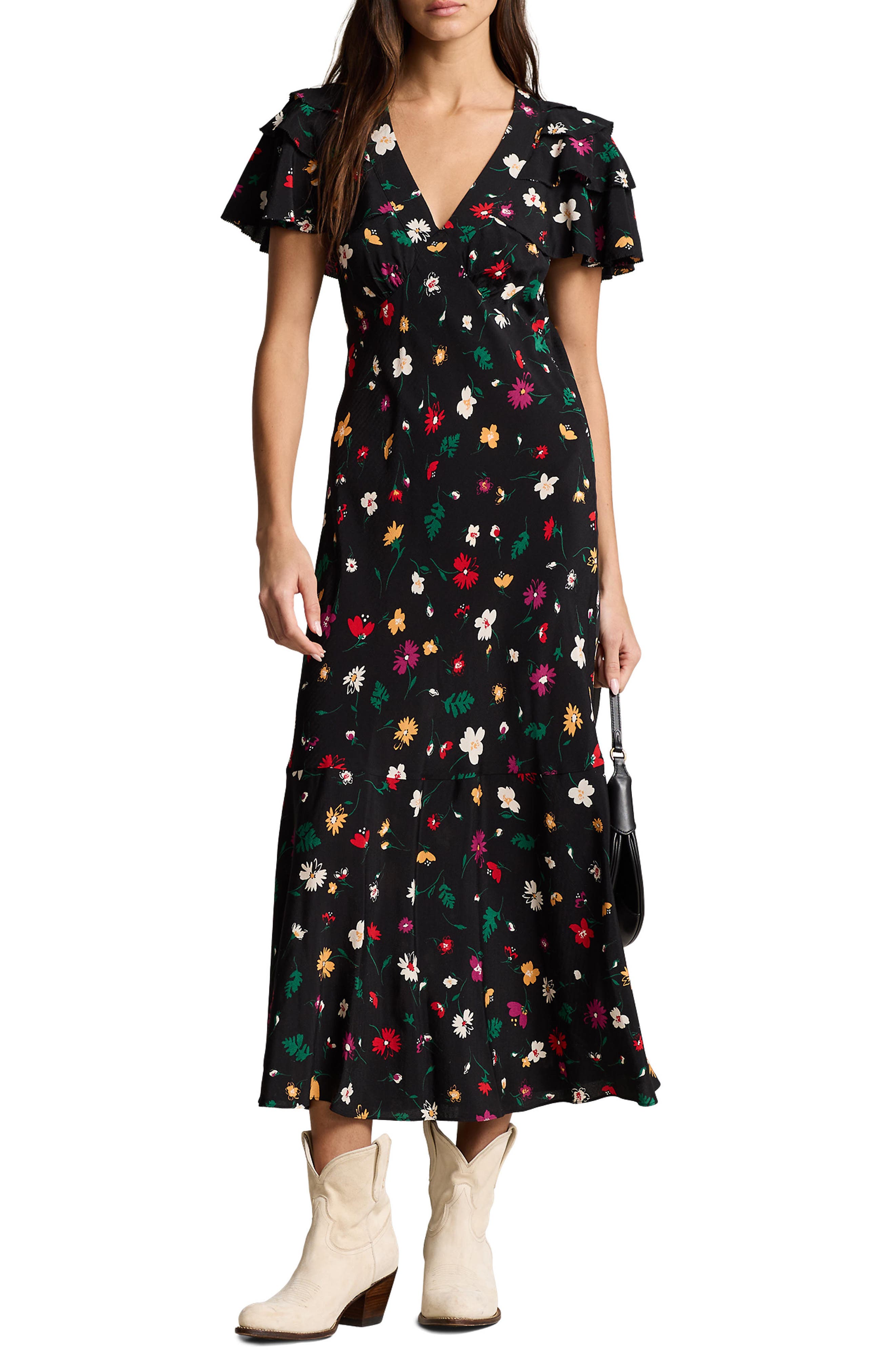 Polo Ralph Lauren Nime Floral Mulberry Silk Crepe Midi Dress
