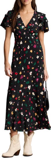 Nime Floral Mulberry Silk Crepe Midi Dress
