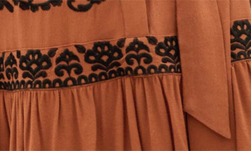 City Chic Marlie Long Sleeve Embroidered Minidress In Brown