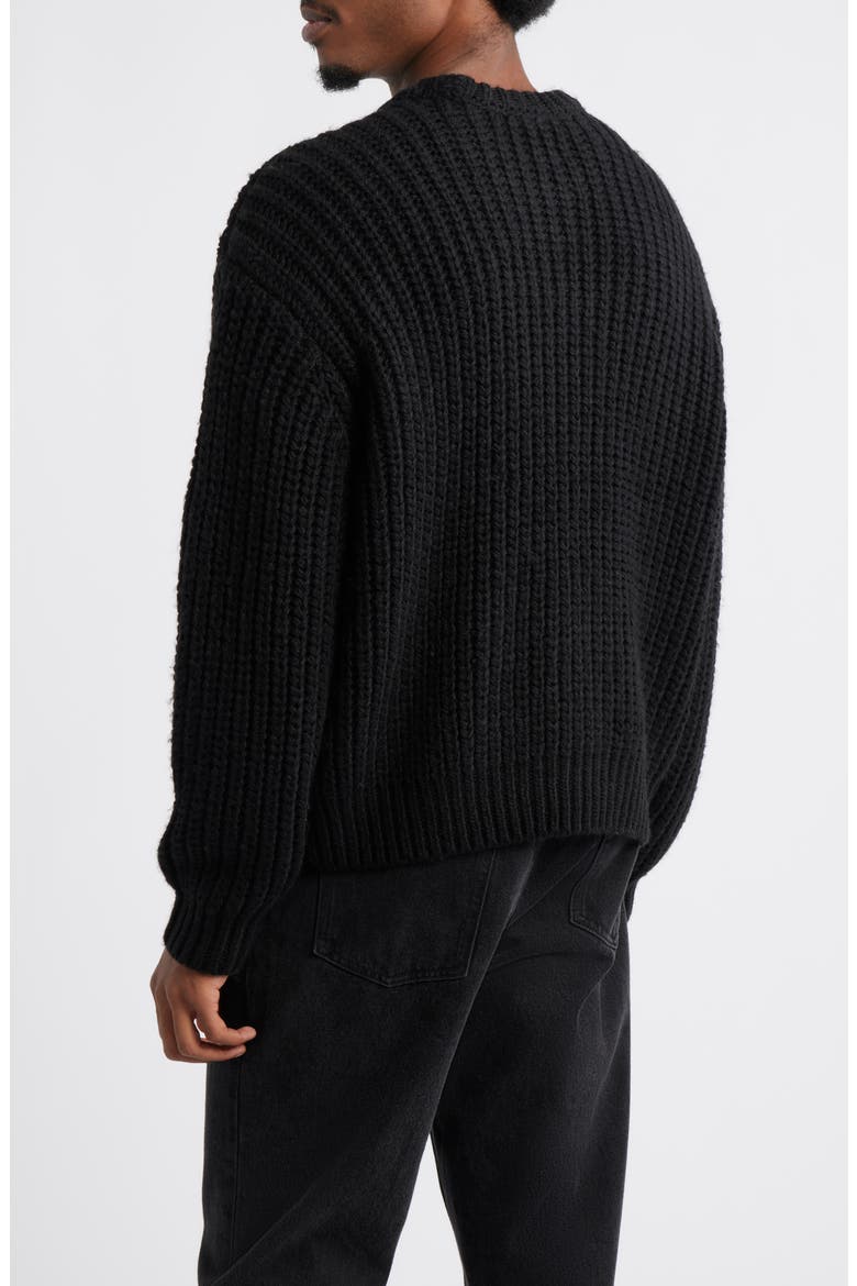 Embroidered Collegiate Logo Ribbed Crewneck Sweater, Alternate, color, BLACK MULTI