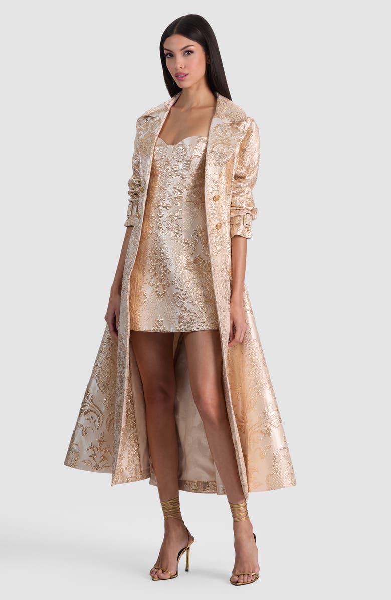 Alice + Olivia Hallie Metallic Damask Jacquard Cocktail Dress, Alternate, color, Gold