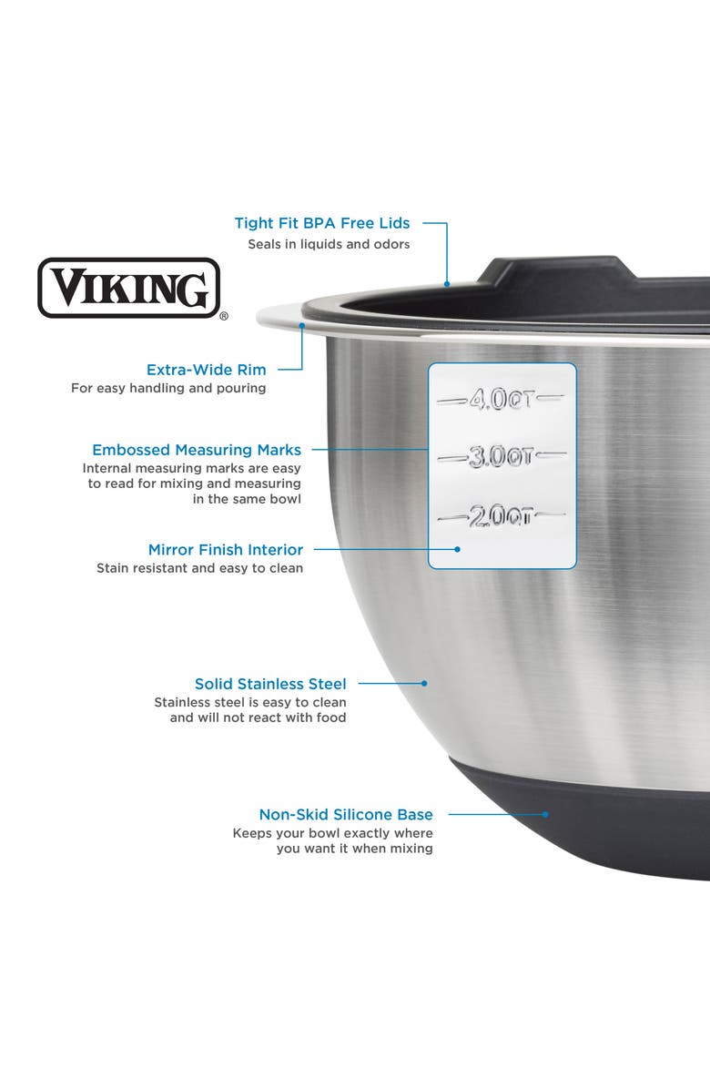 Viking 8-Piece Stainless Steel Bowls with Lids Set, Alternate, color, Black