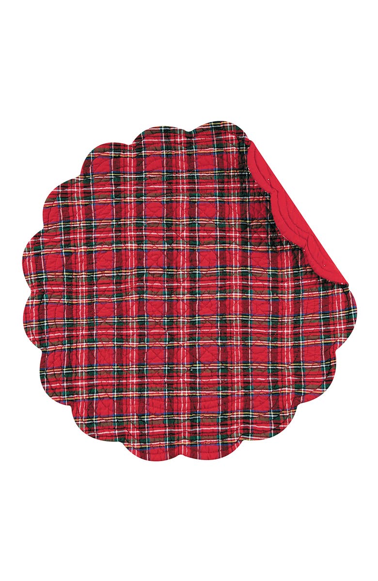 C&F Home Red Plaid Cotton Quilted Round Reversible Placemats Set of 6, 17", Main, color, 