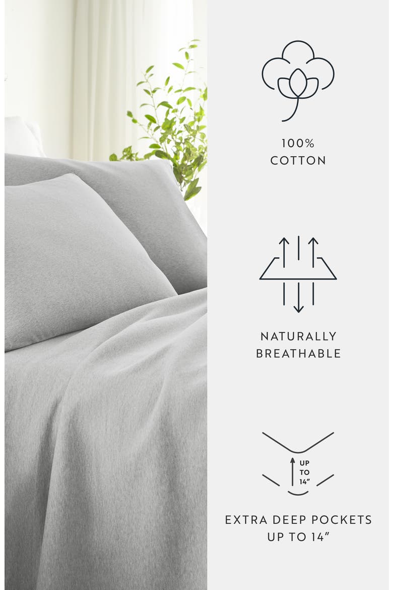 4-Piece Cotton Jersey Sheet Set, Alternate, color, LIGHT GRAY