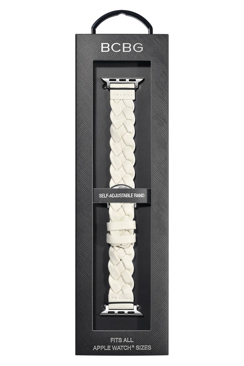 Interlock Braided Faux Leather Watchband, Alternate, color, WHITE