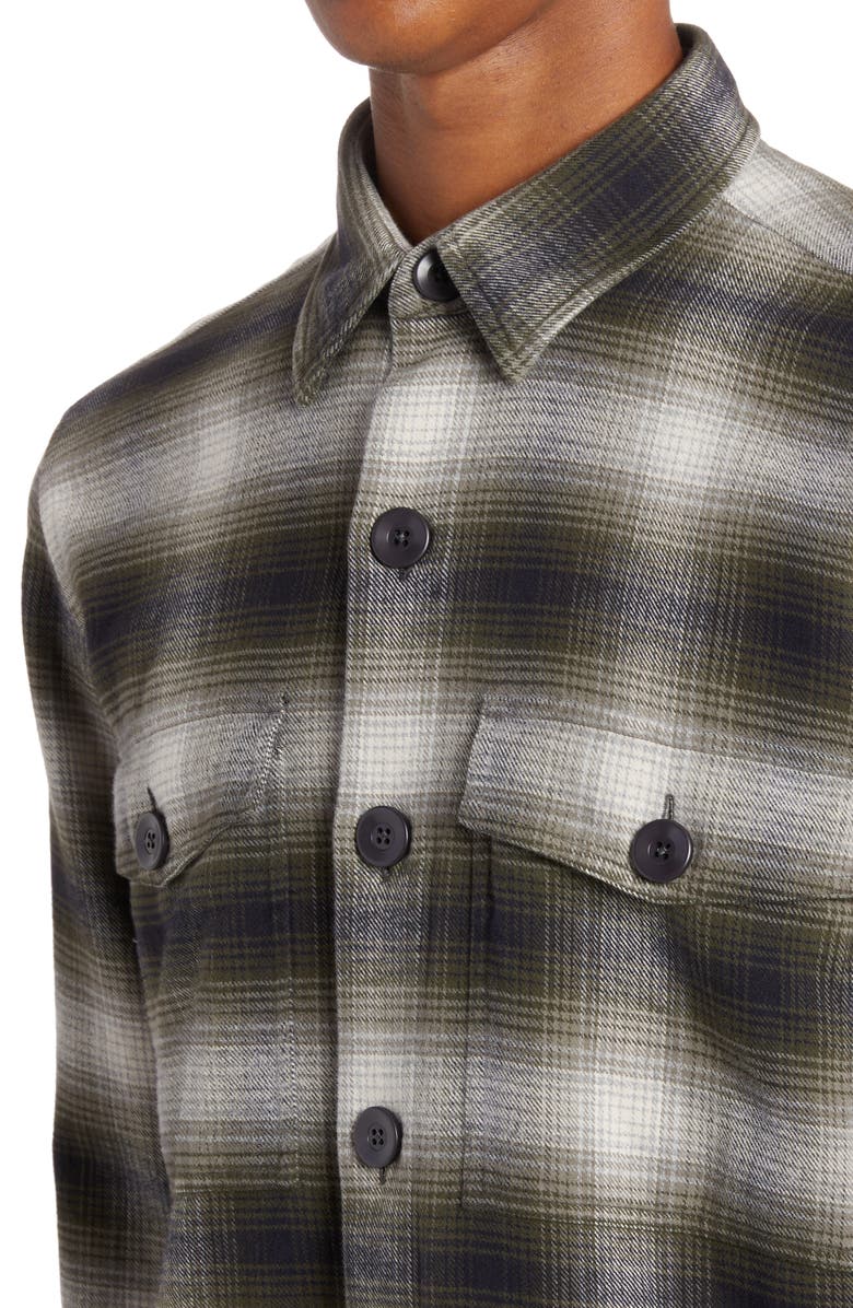 TOM FORD Ombré Plaid Cotton Shirt Jacket, Alternate, color, Combo Grey