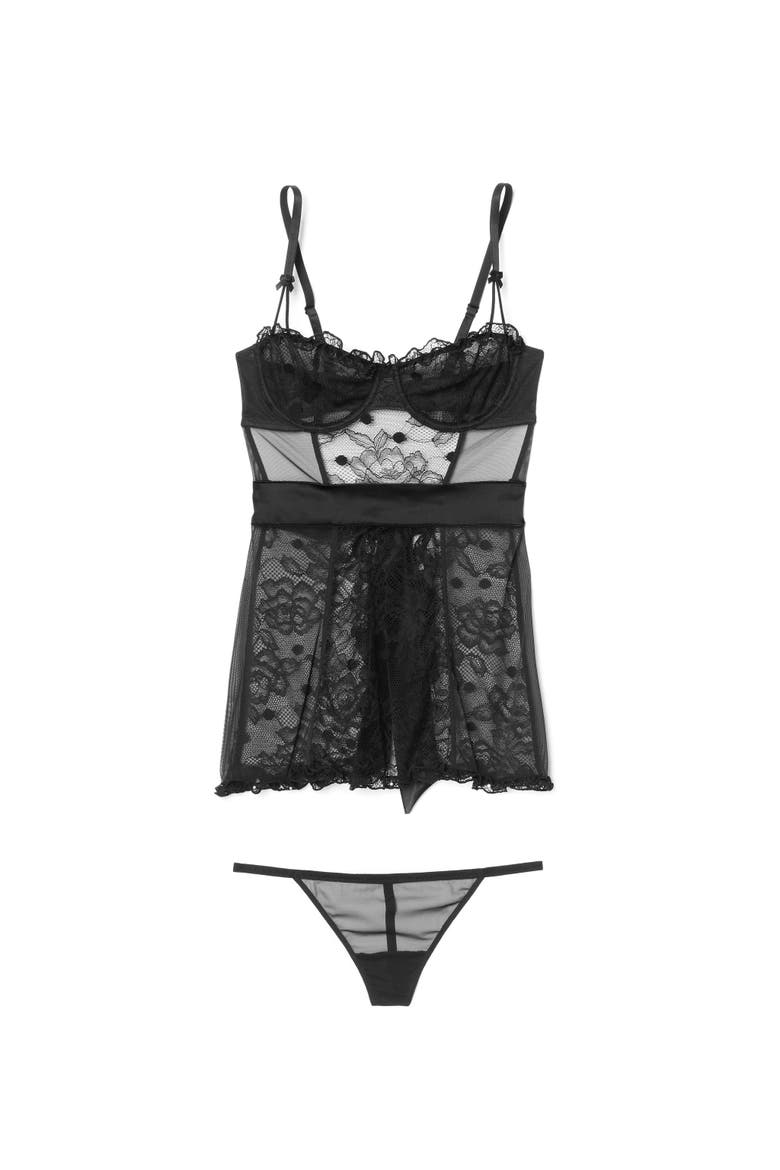 Etty Babydoll & G-String Set Lingerie, Alternate, color, Black