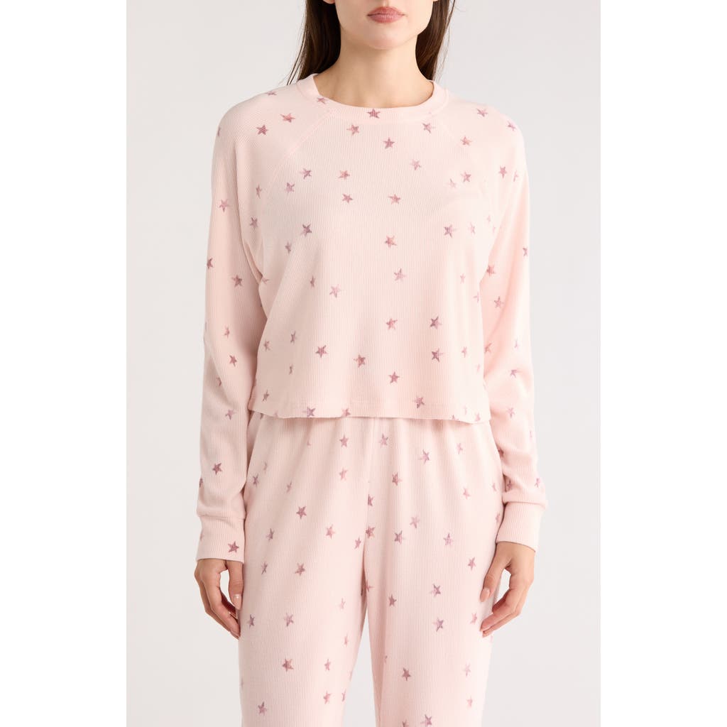 Honeydew Road Trip Long Sleeve Crop Pajama Top In Pink