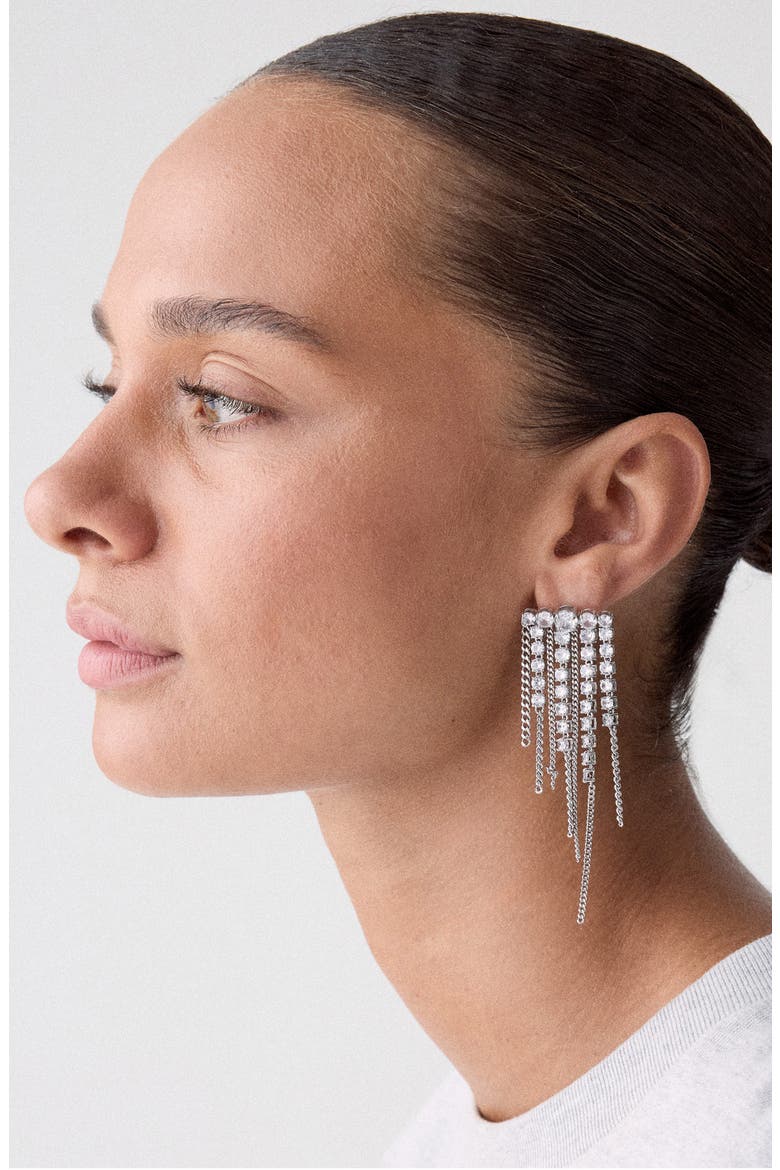 Opulence Cubic Zirconia Fringe Earrings, Alternate, color, CLEAR/ SILVER