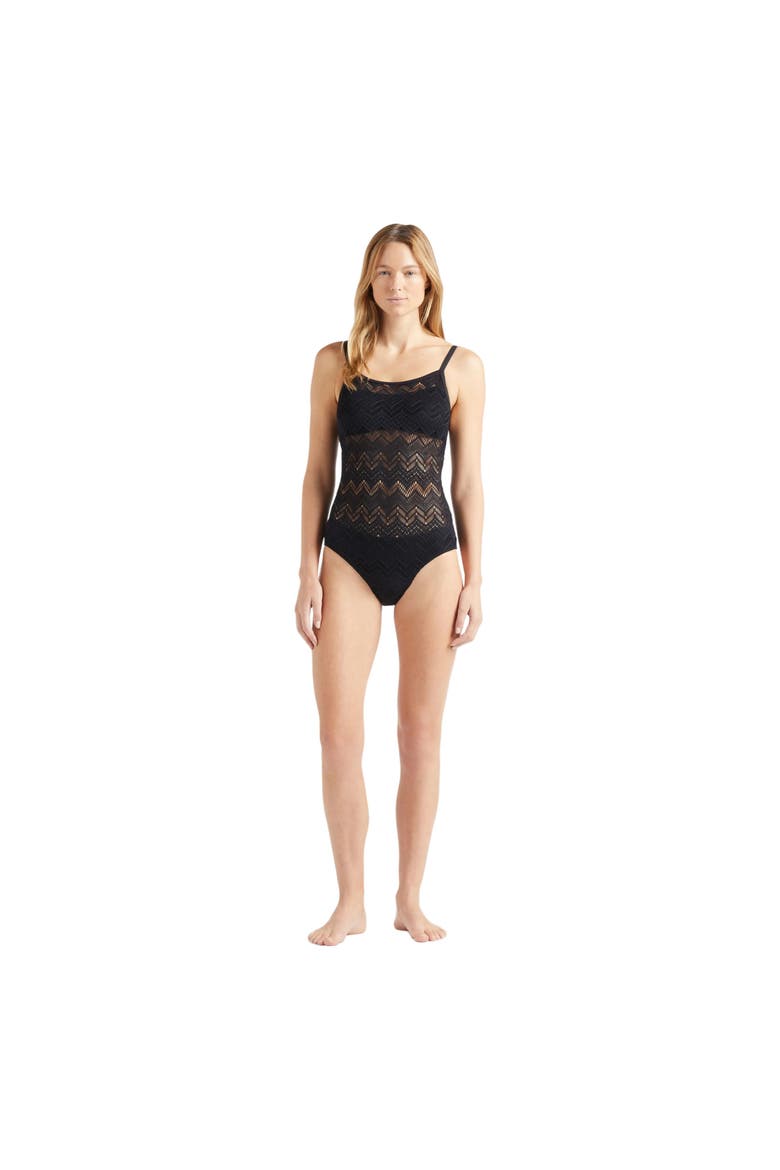 Lace One-piece Swimsuit, Alternate, color, black