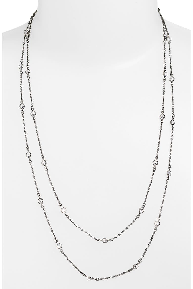 Extra Long Bezel Station Necklace (Nordstrom Exclusive), Main, color, HEMATITE/ CLEAR