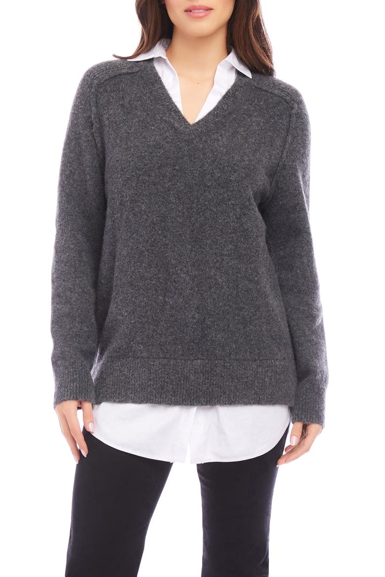 Mixed Media Layered Sweater, Main, color, GRAY