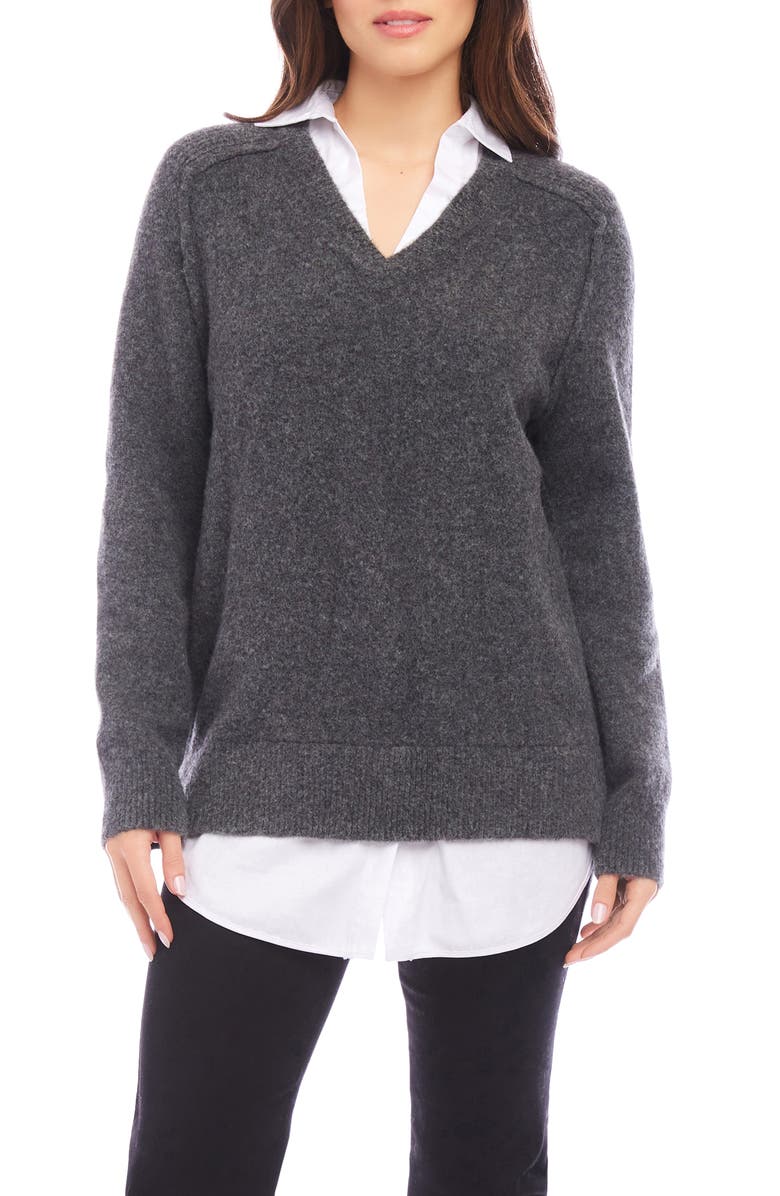 Karen Kane Mixed Media Layered Sweater, Main, color,