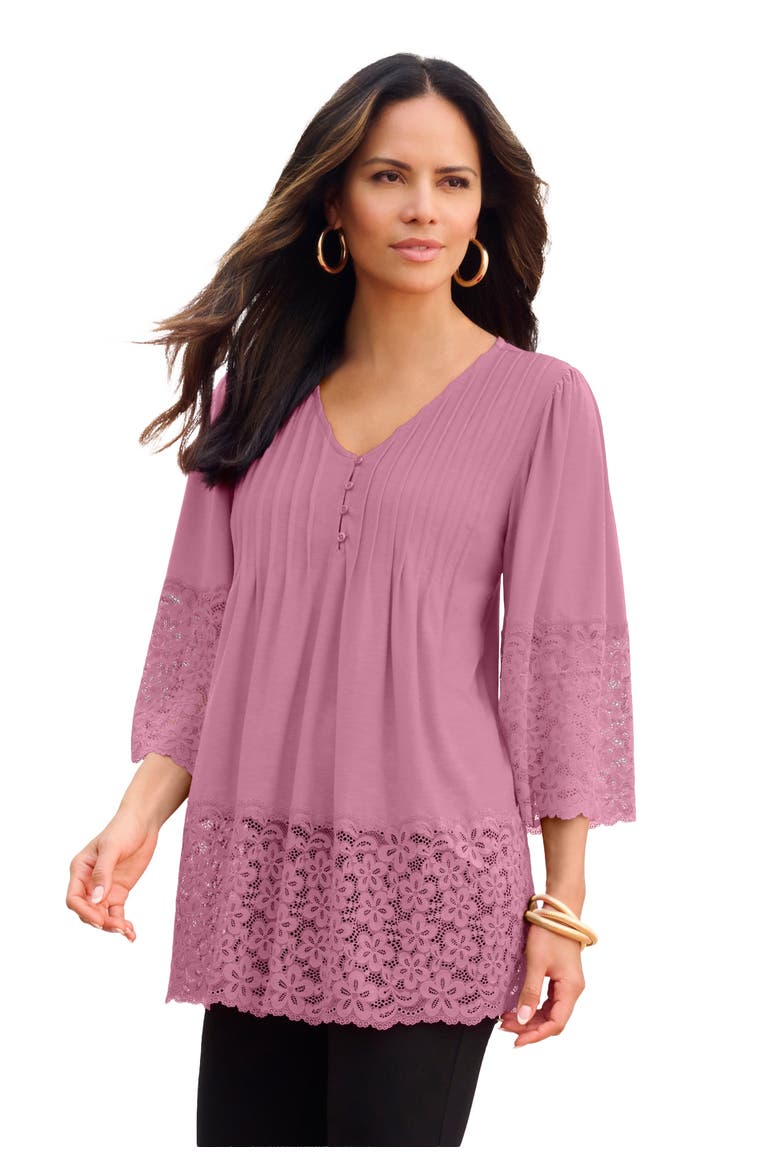 Lace Hem Pintuck Tunic, Main, color, PINK BLOSSOM