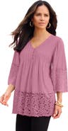 Roaman's Lace-Hem Pintuck Tunic