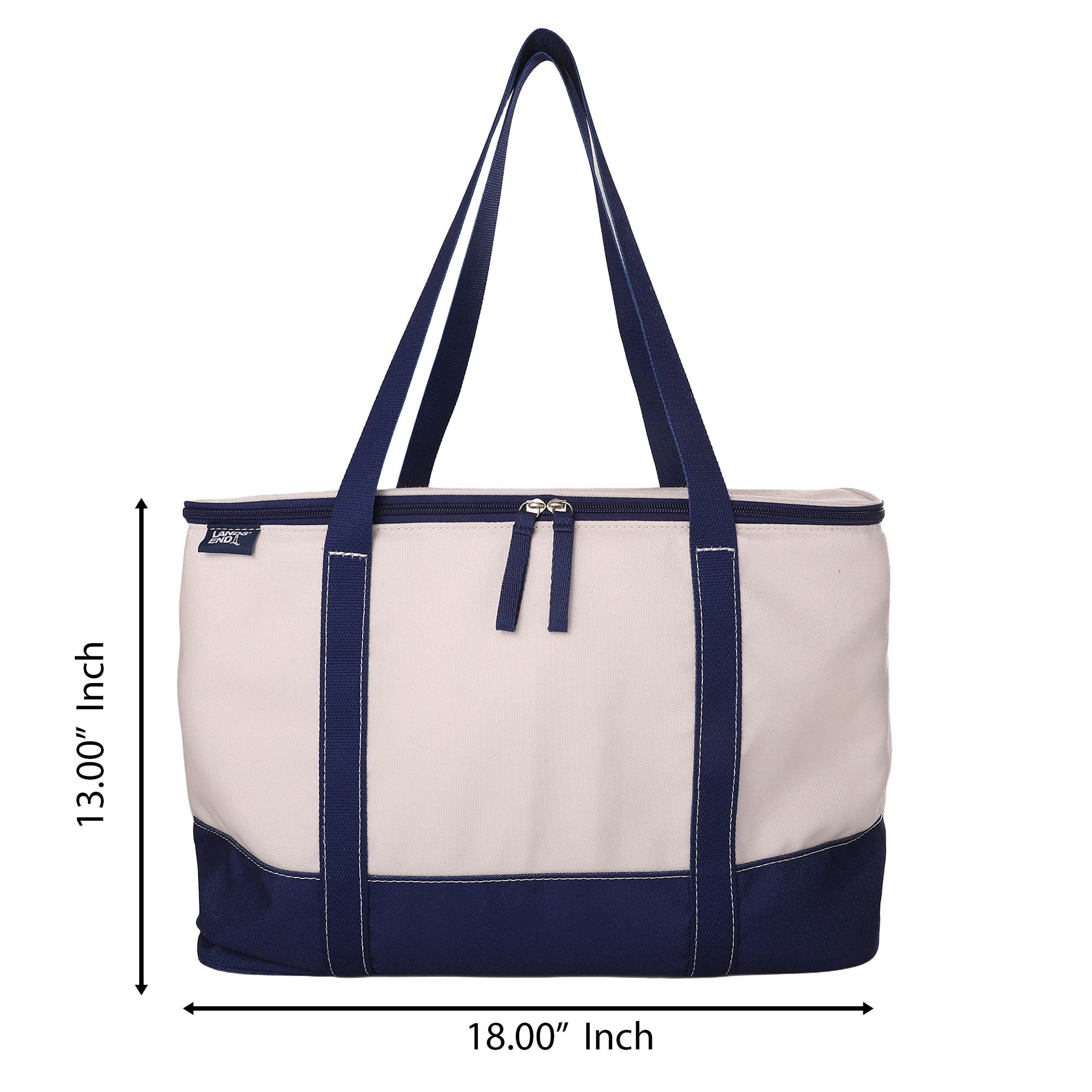 Lands' End Rectangular Large Cooler Bag Insulated 8 Gal, Canvas Soft Cooler with Tote Handles and Zip Closure, Alternate, color, Navy