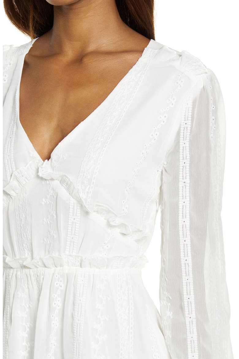 Ruffle Long Sleeve Minidress, Alternate, color, WHITE