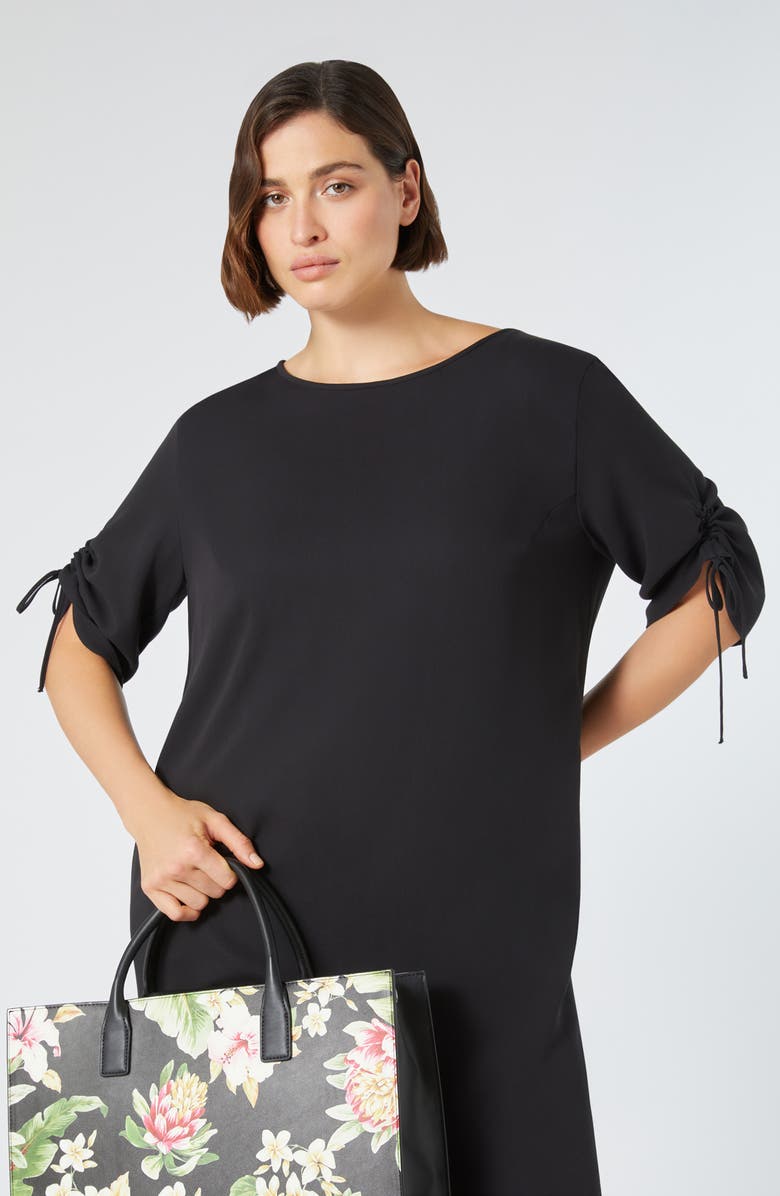 Marina Rinaldi Geode Ruched Sleeve Cotton Dress, Alternate, color, Black