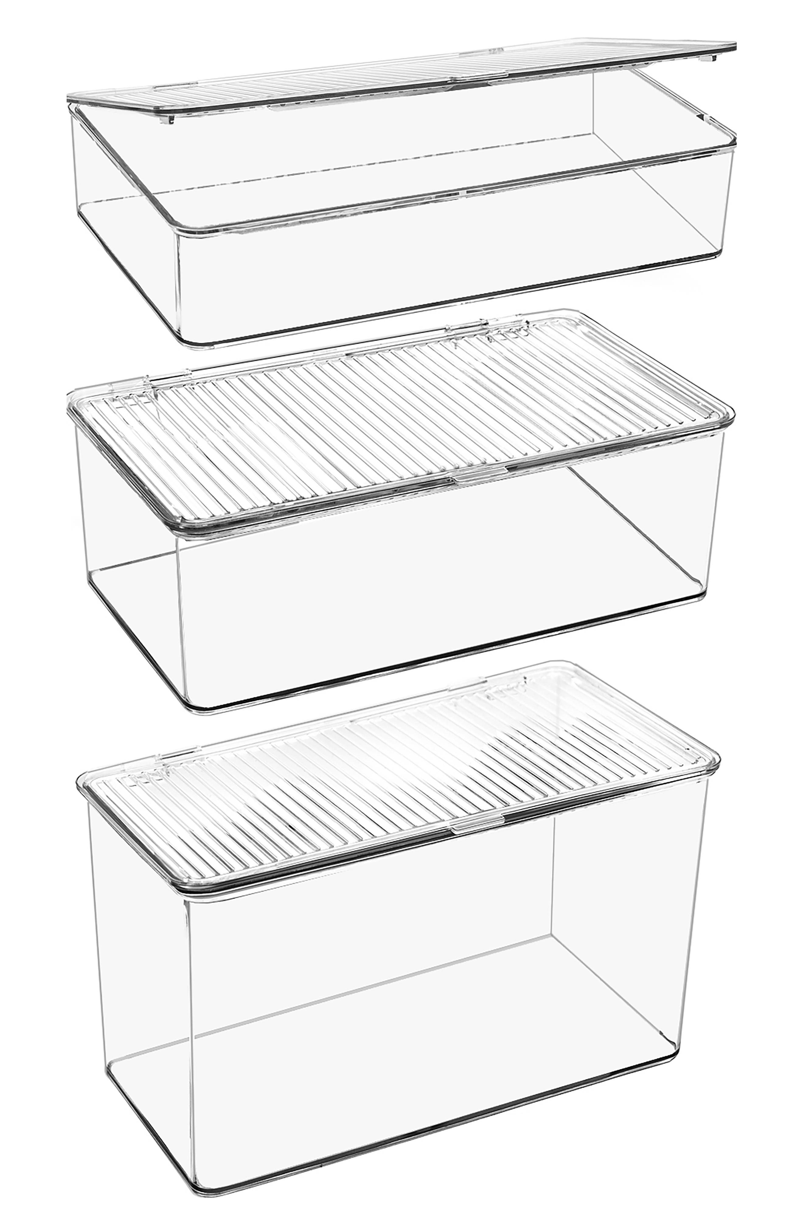 SORBUS Set of 3 Hinged Lid Storage Bins
