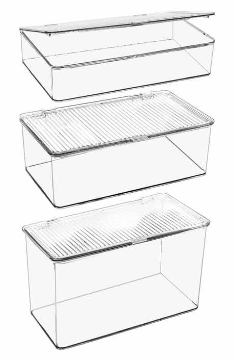 SORBUS Set of 3 Hinged Lid Storage Bins