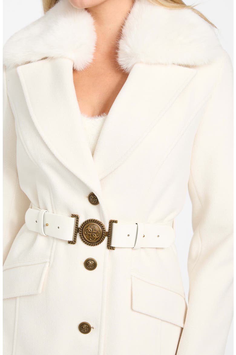 New Patrice Belted Coat with Removable Faux Fur Collar, Alternate, color, WHITE