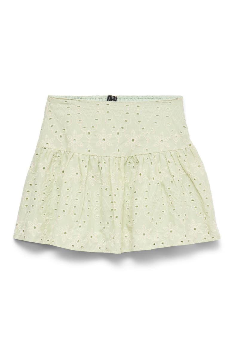 Hay Embroidered Eyelet Cotton Miniskirt, Alternate, color, FOG GREEN DETAIL SNOW WHITE EM