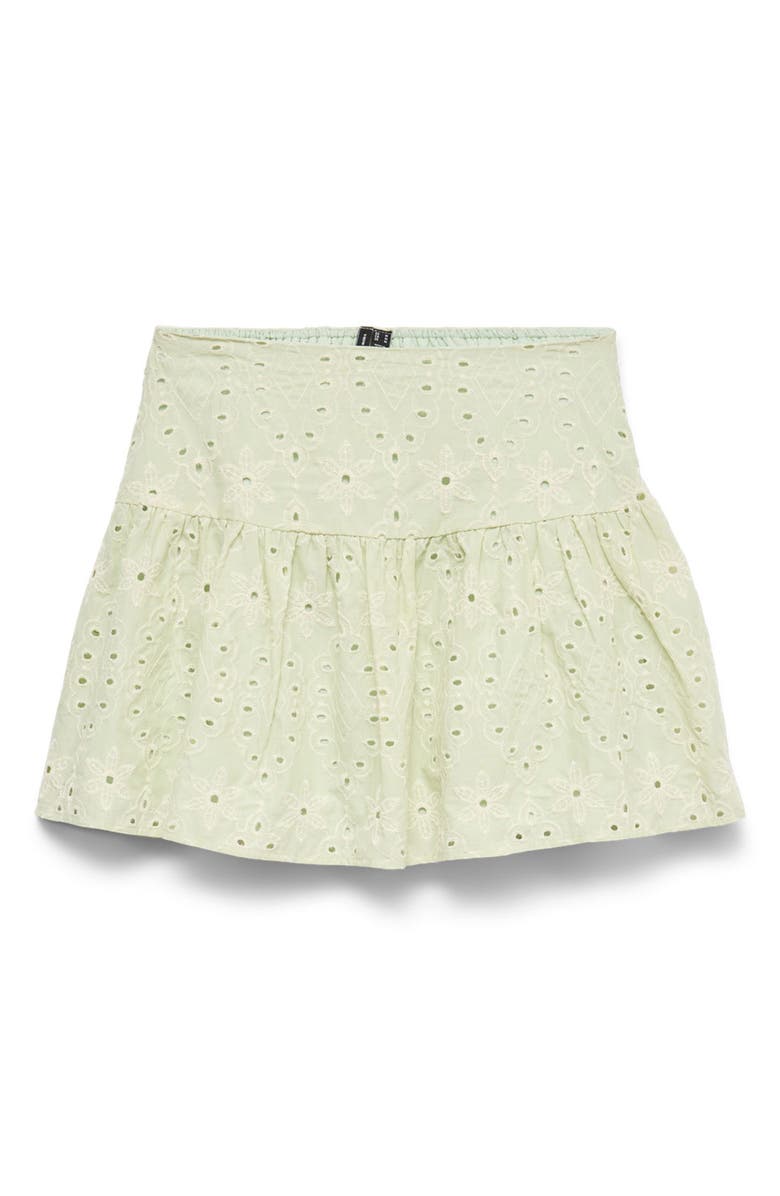 VERO MODA Hay Embroidered Eyelet Cotton Miniskirt, Alternate, color, Fog Green Detail Snow White Em