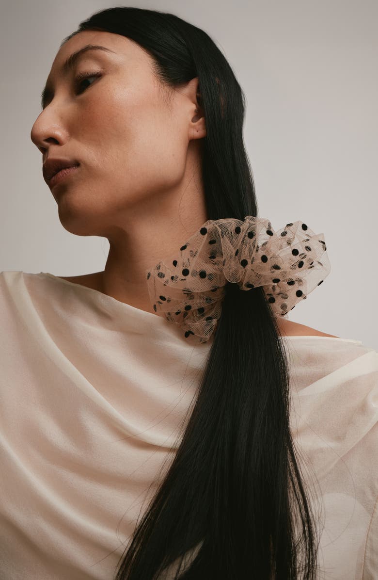 LELET NY Juliette Polka Dot Tulle Scrunchie, Alternate, color, Ivory Polka Dot