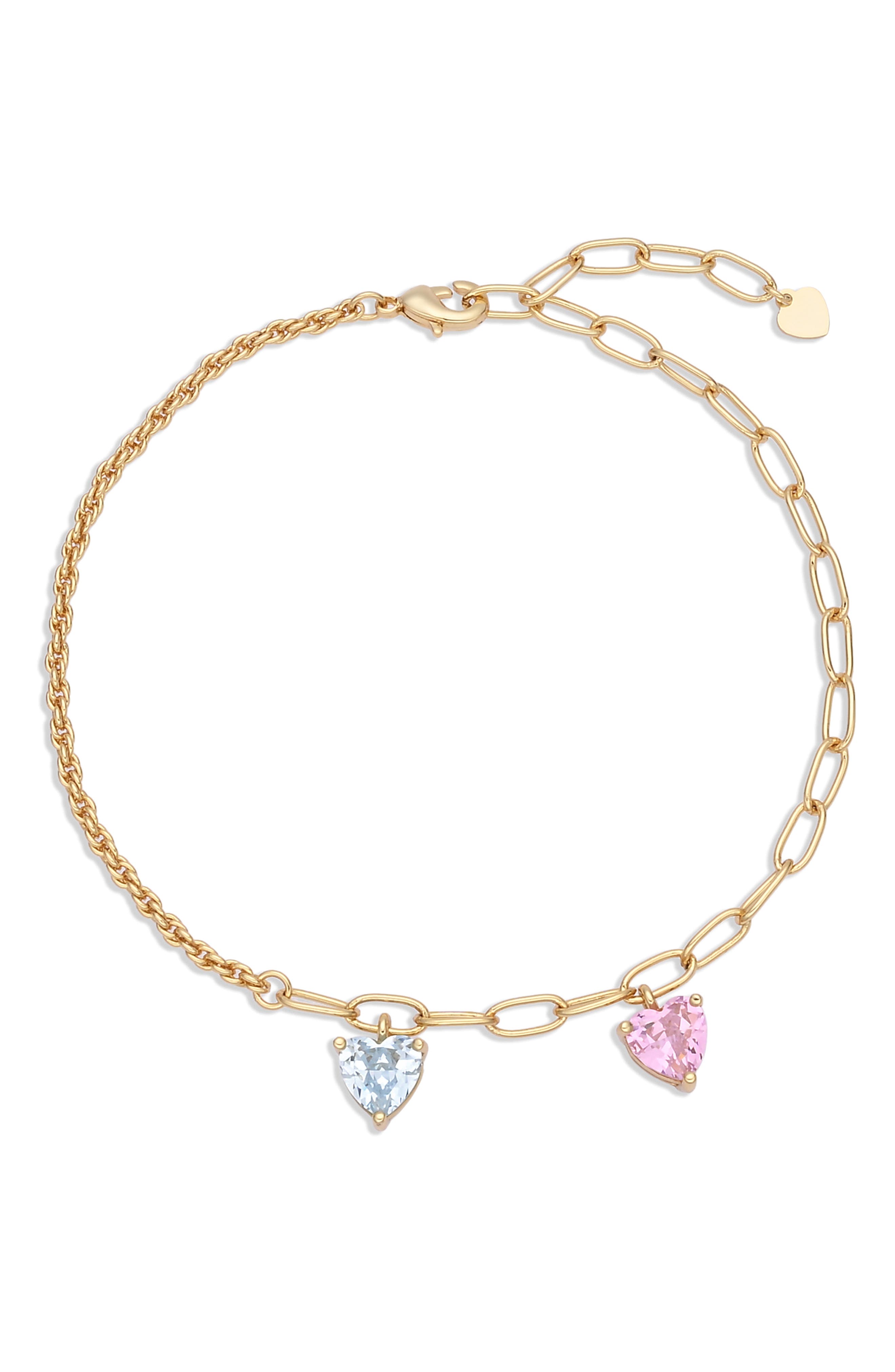 14k Gold Plated Heart Charm Chain Bracelet