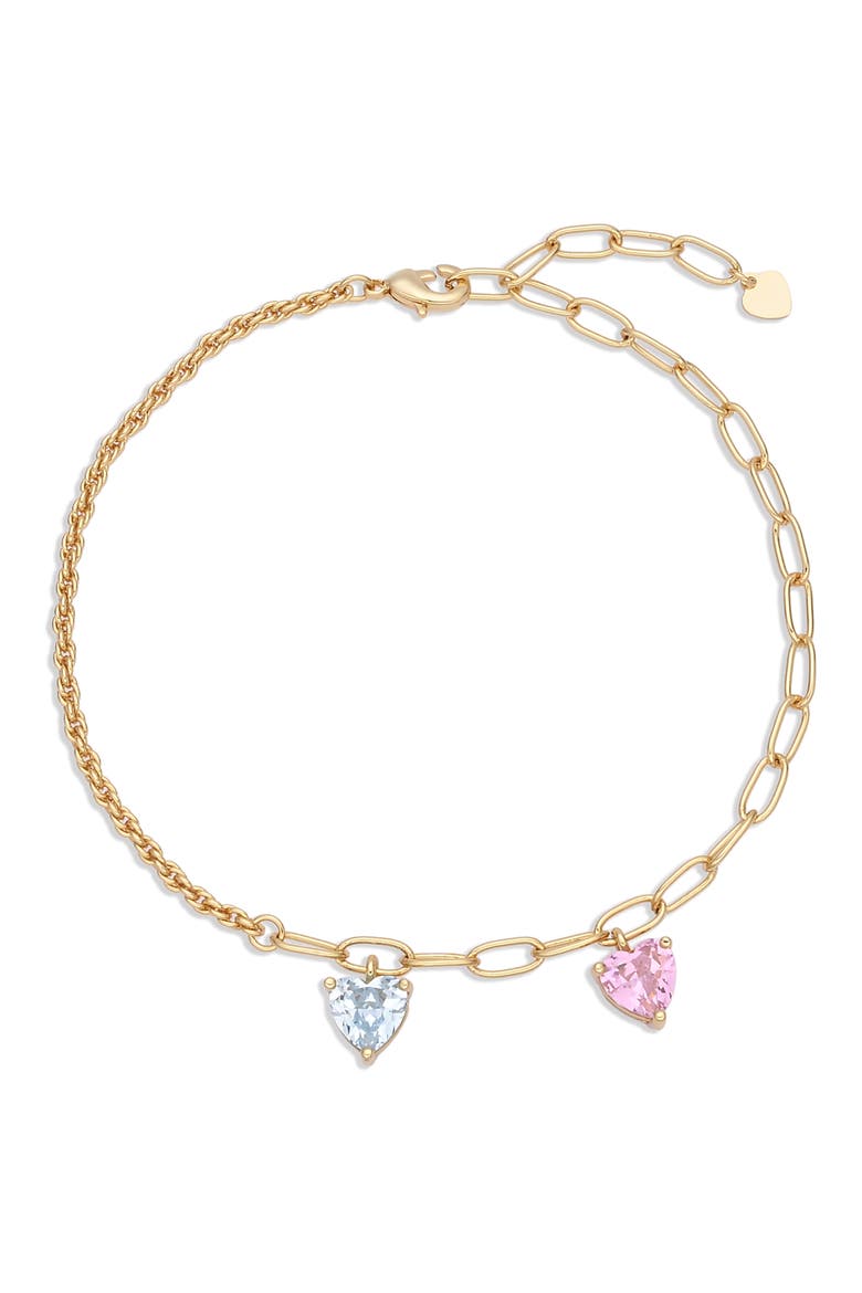 14k Gold Plated Heart Charm Chain Bracelet, Main, color, GOLD