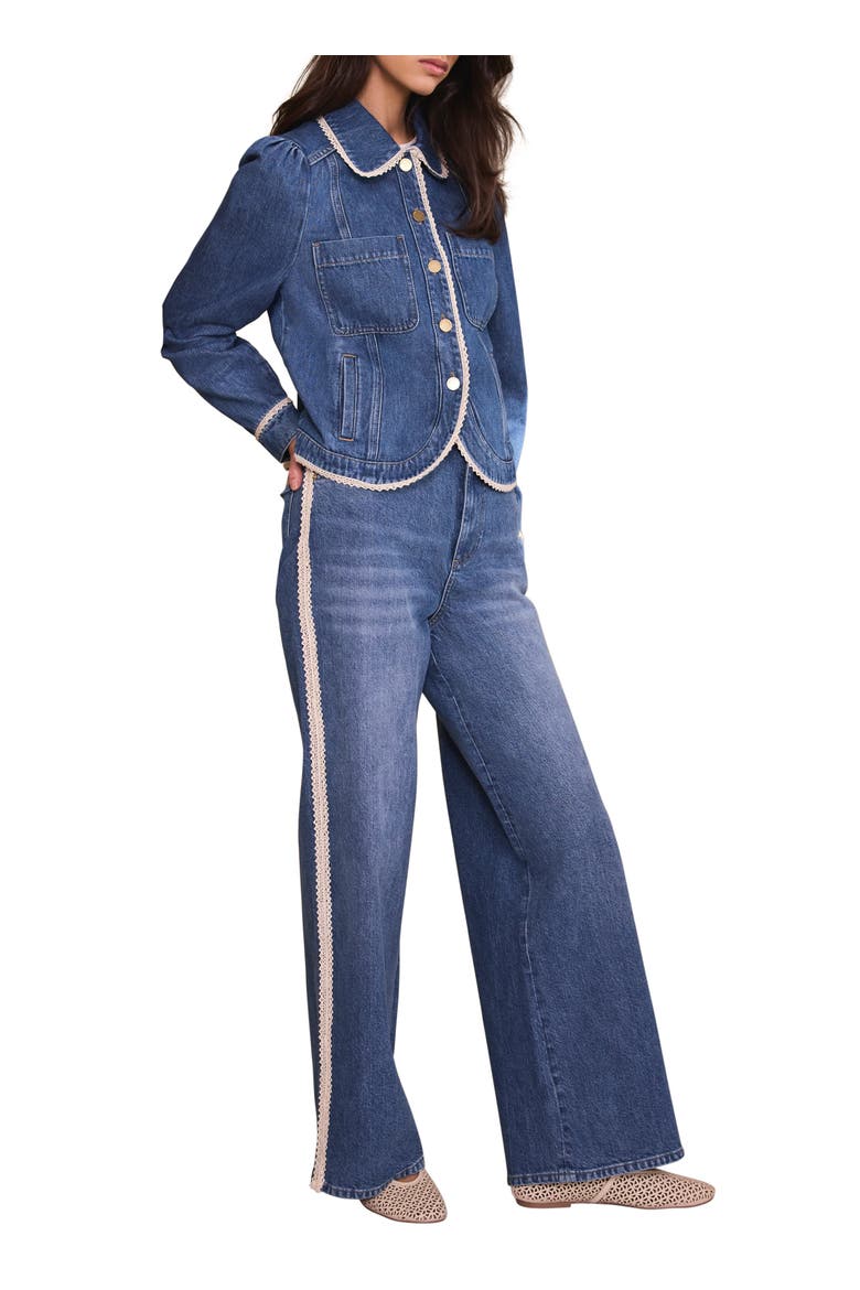 Lace Trim Straight Jeans, Alternate, color, Blue