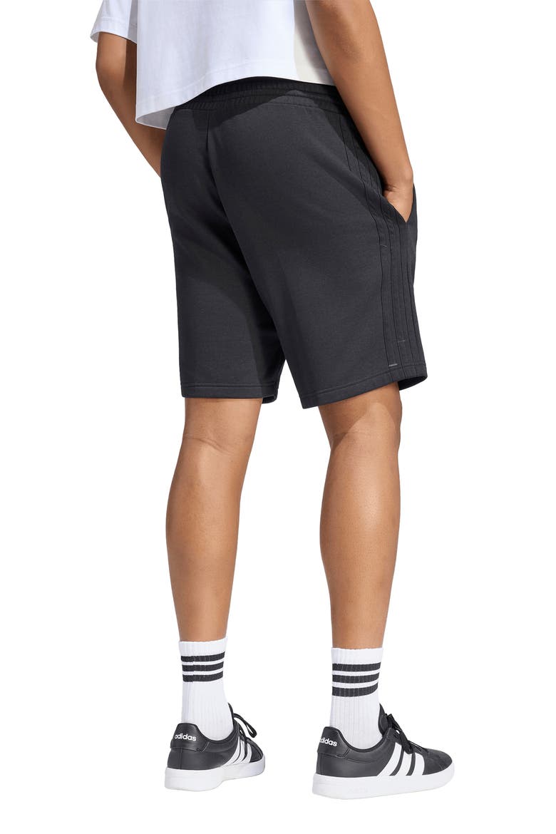 Essential 3-Stripes Fleece Shorts, Alternate, color, BLACK/ BLACK