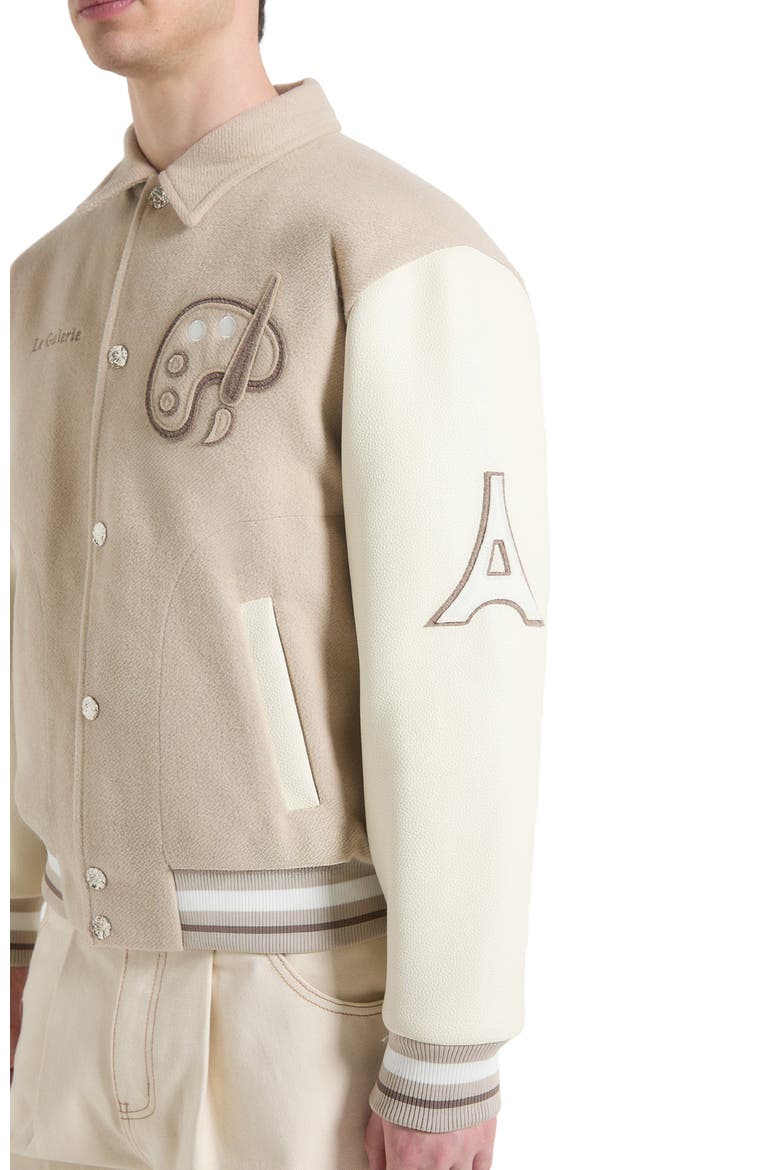 Le Galerie Wool-Blend Varsity Jacket, Alternate, color, Beige
