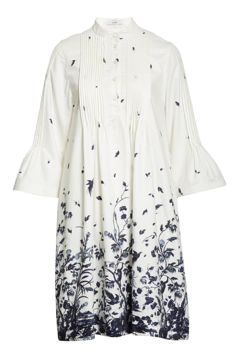 Floral Pintuck Cotton Poplin Shift Dress, Alternate, color, WHITE/ BLUE