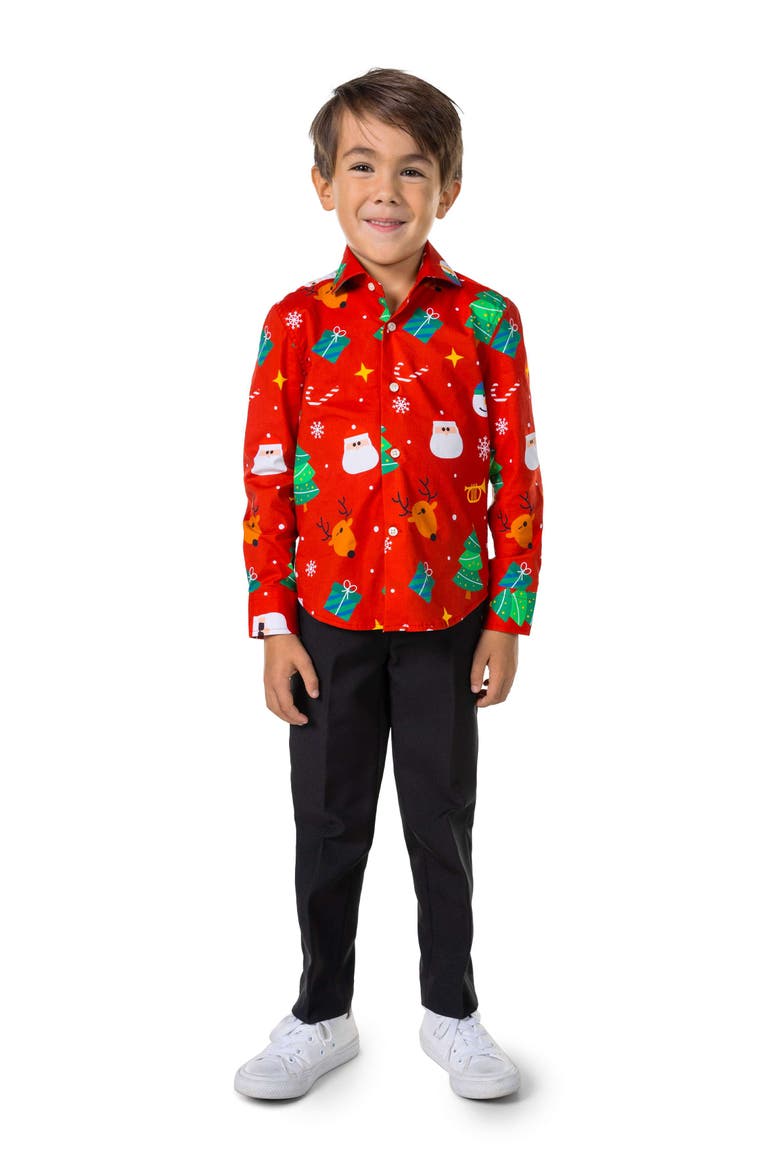 Kids' Festivity Red Icons Long Sleeve Shirt (Toddler, Little kid & Big kid), Alternate, color, RED
