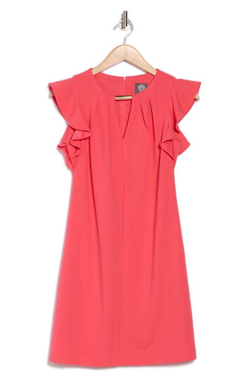 Vince Camuto Keyhole Ruffle Cap Sleeve Crepe Shift Dress In Watermelon