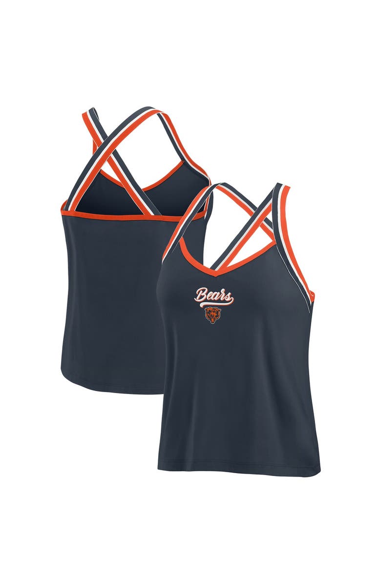 WEAR by Erin Andrews Women's WEAR by Erin Andrews Navy Chicago Bears Cross Strap Tri-Blend Tank Top, Main, color, 