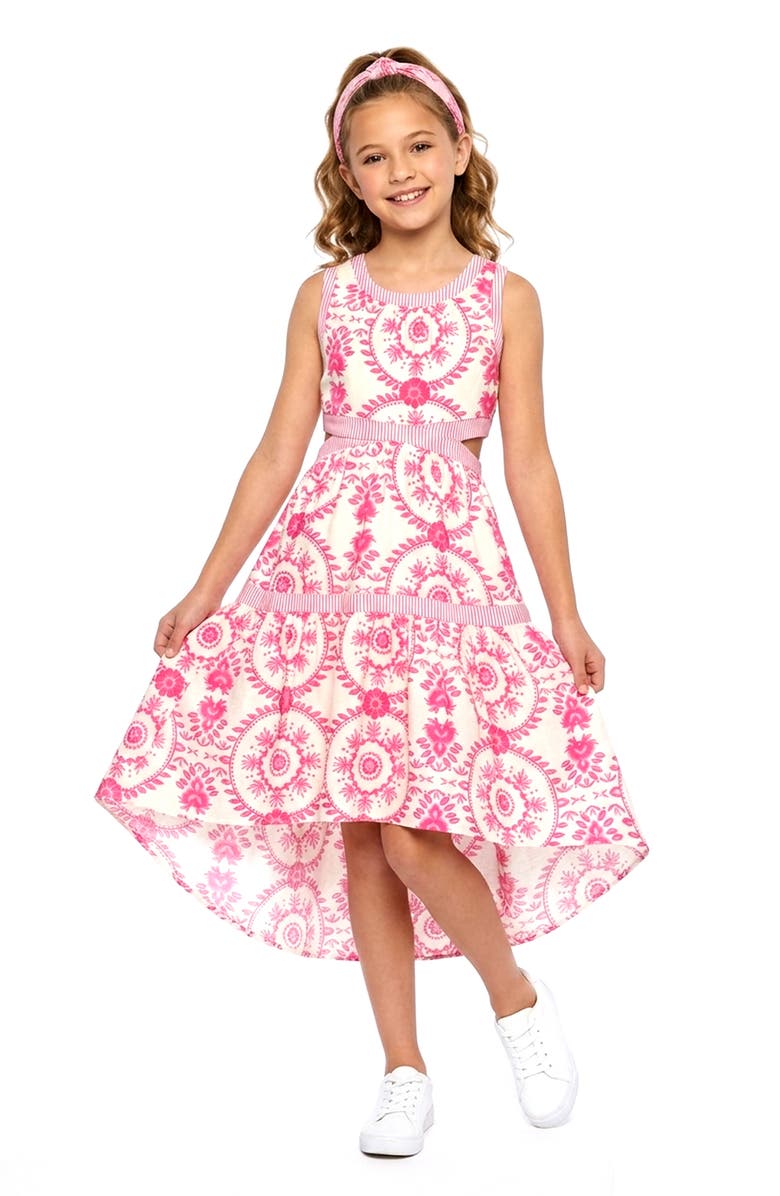Truly Me Kids' Floral Side Cutout High Low Dress, Alternate, color, Pink